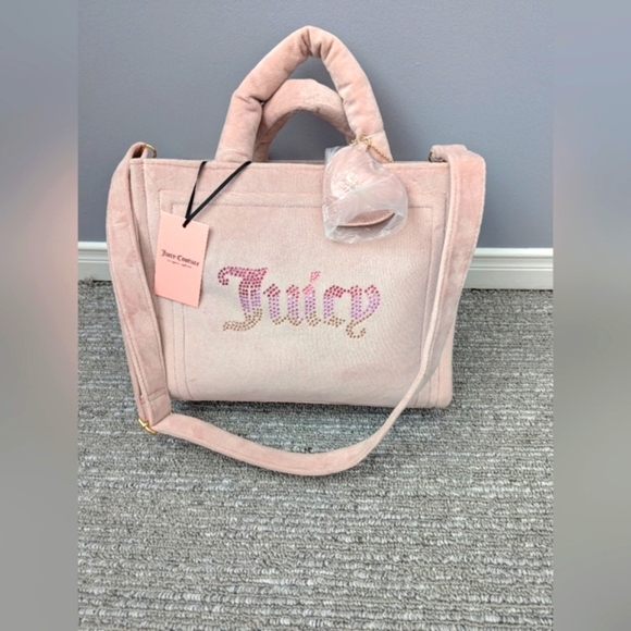 Juicy Couture Dusty Blush Pink Velour LARGE Big Spender Tote Bag/Purse - Picture 3 of 16